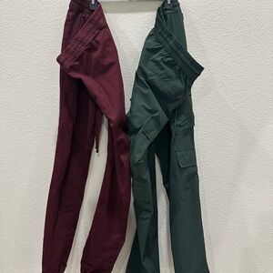 2 PacSun men’s pants.Dark Green Cargo Pants and burgundy jogger pants size small
